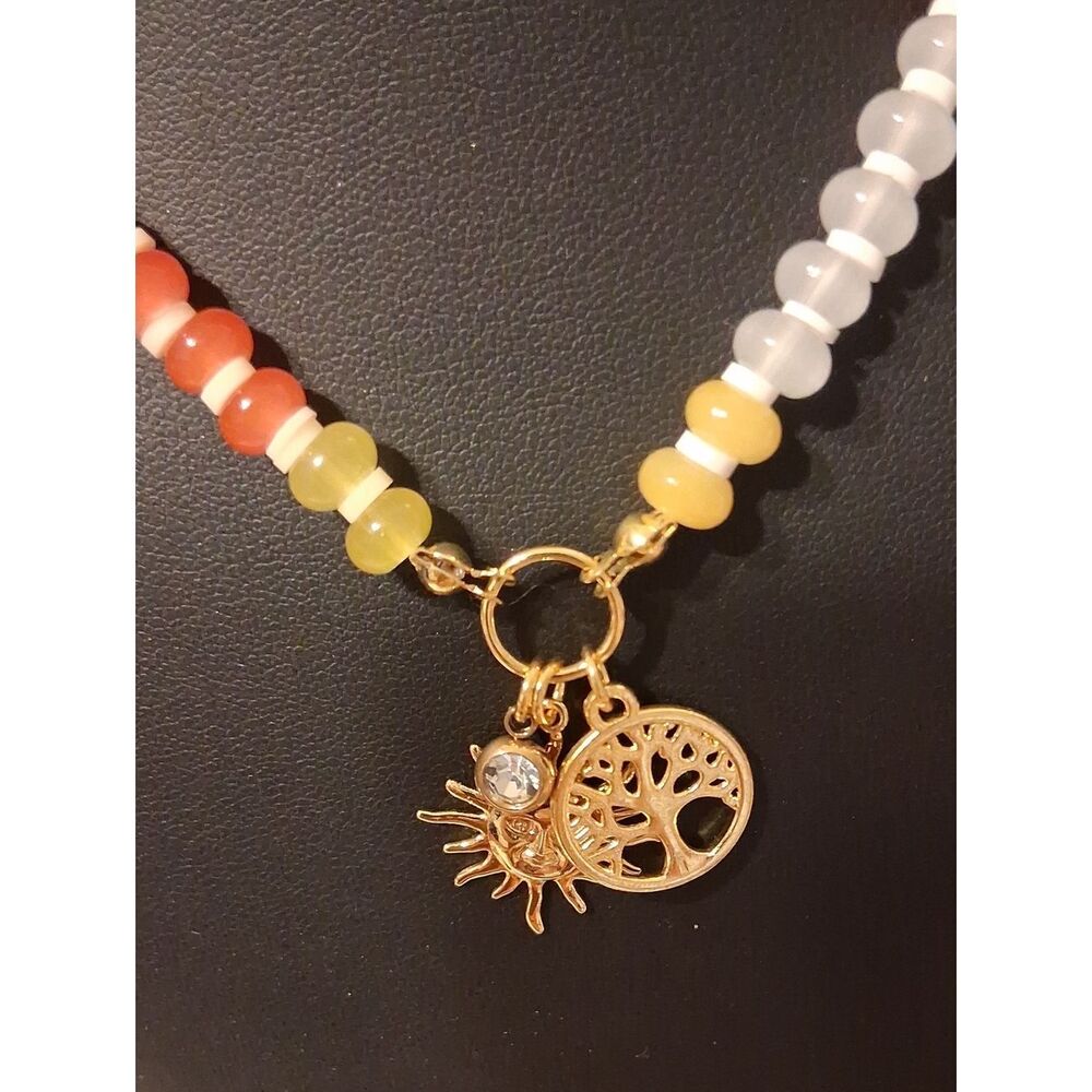 MAYAMAR Beaded Gemstone Charm Necklace Made In Mexico New - Picture 2 of 5